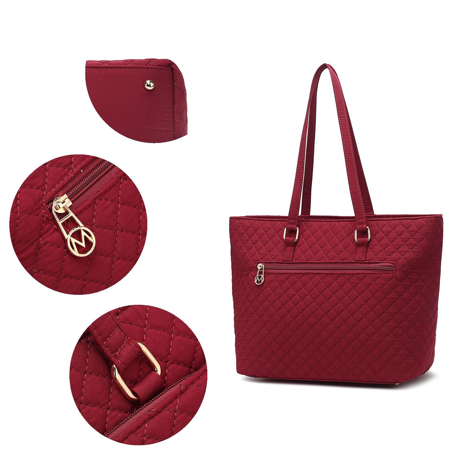 (wine) Quilted Cotton Women Tote - bagNook