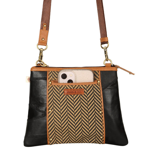 Noa Angled Crossbody Bag - Herringbone - Upcycled - BagNook