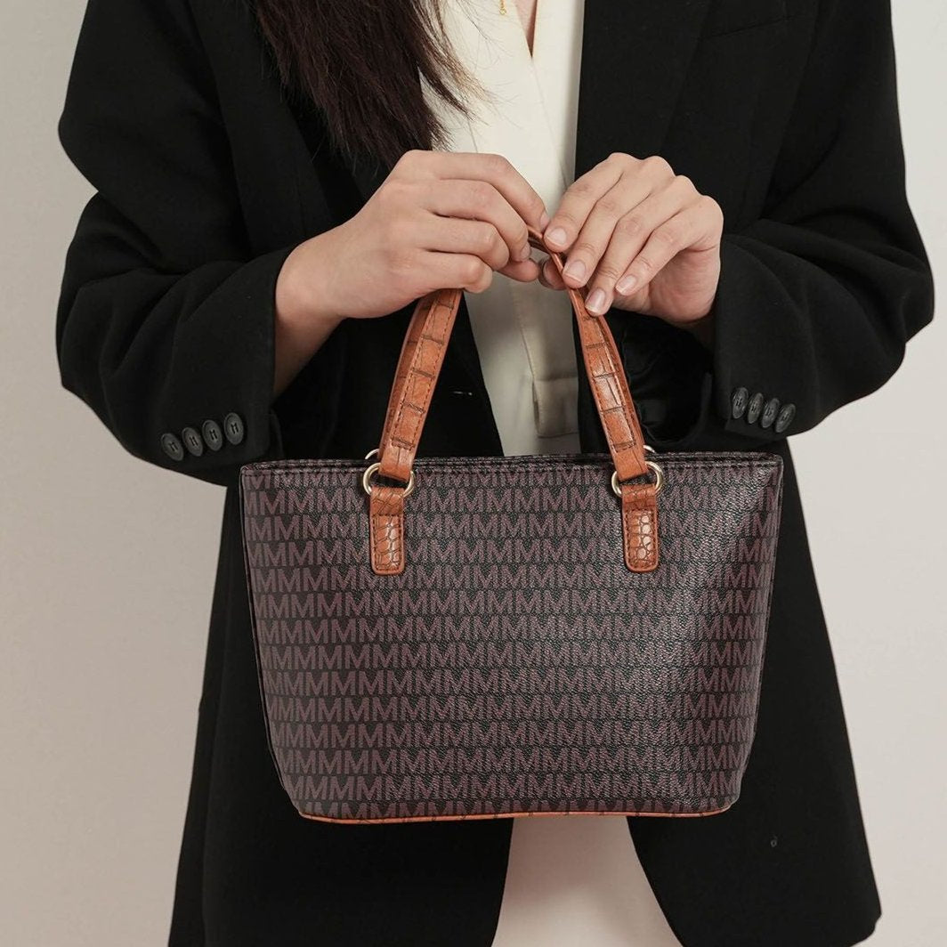 (brown)Lippa M Signature Crocodile Embossed Tote Set by Mia K - BagNook