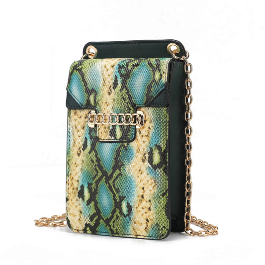(dark green)Yael Snake embossed Vegan Leather Phone Crossbody Mia K - BagNook