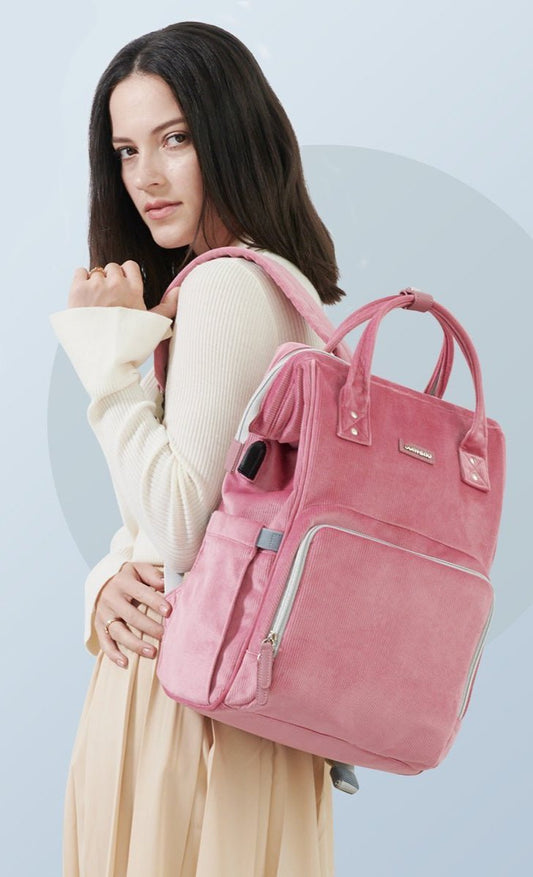 (pink)Tweed Corduroy Backpack - BagNook