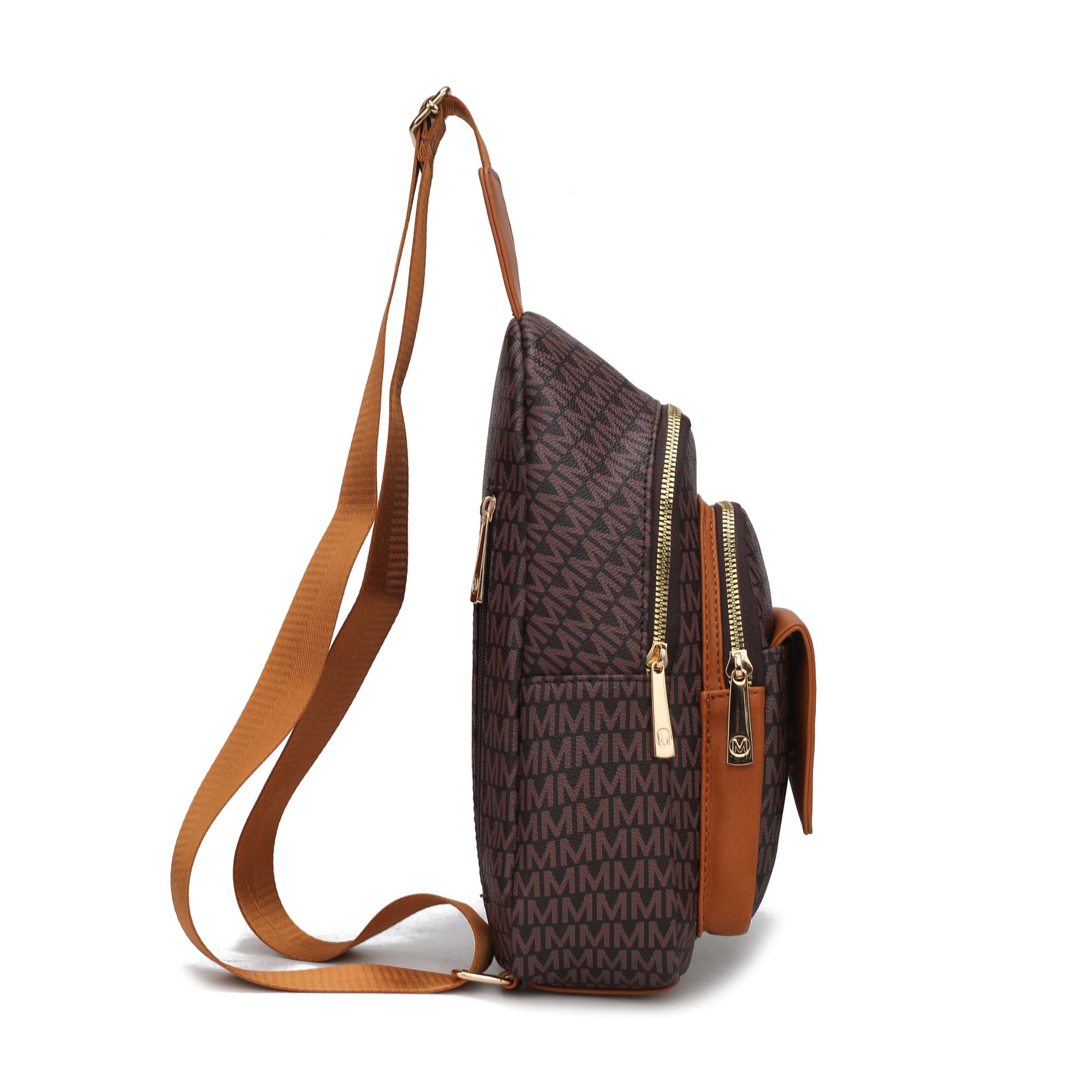 (brown)Kace M Logo Printed Women Sling Bag by MKF - BagNook