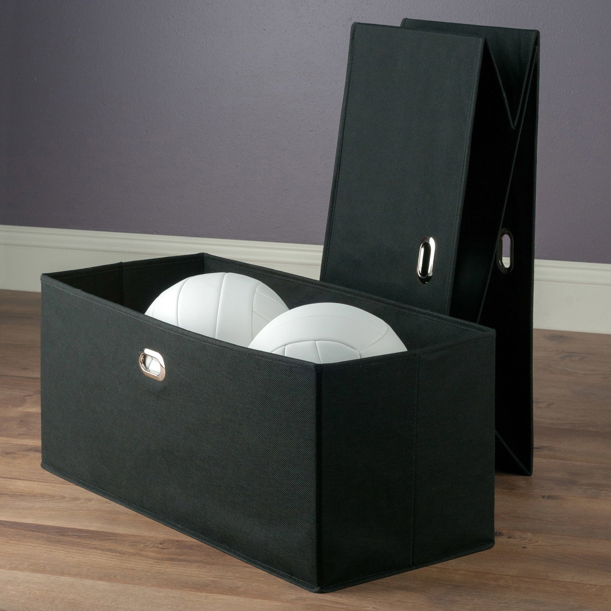 Torino 2-Pc Set Folding Fabric Baskets Black - BagNook