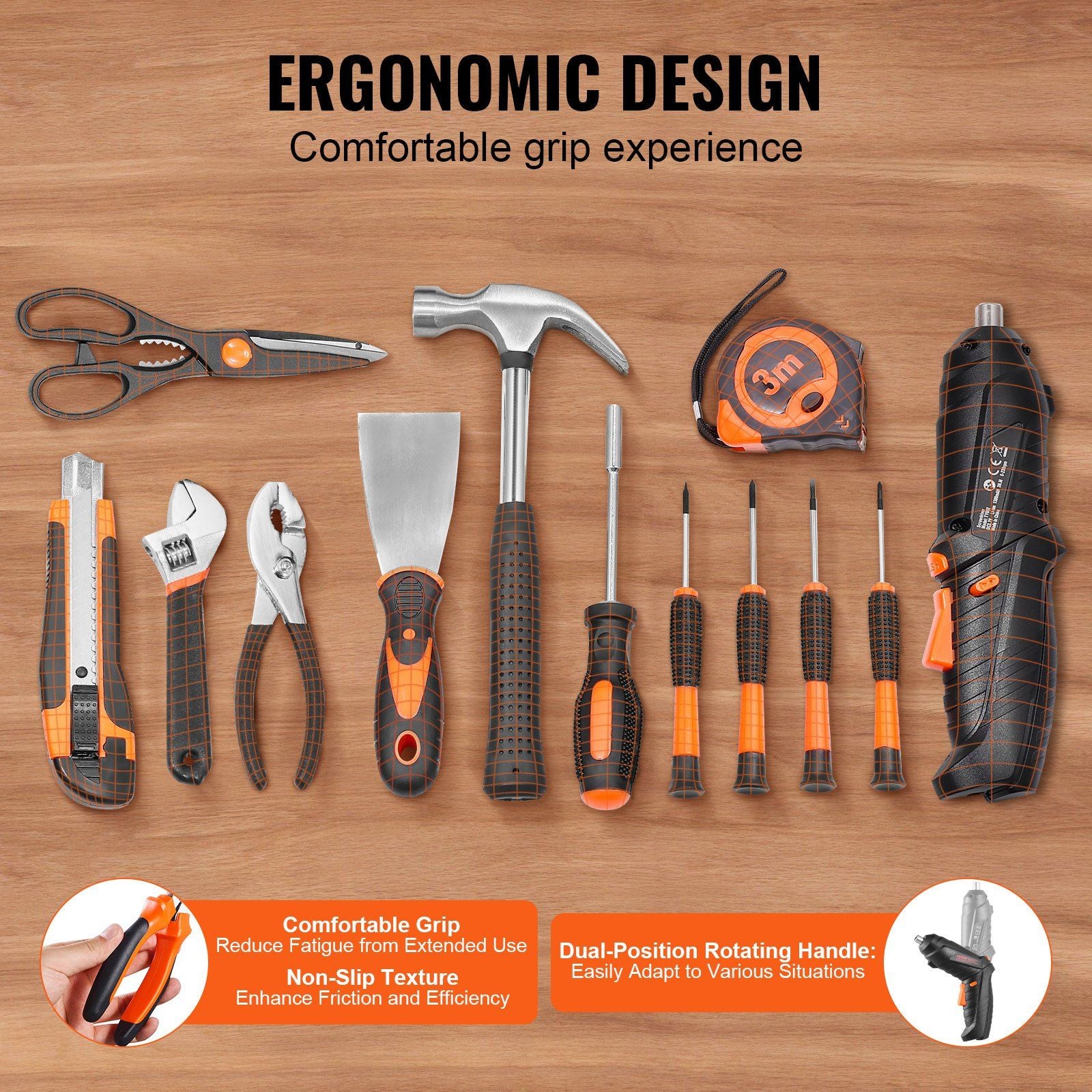 VEVOR 96pc Household Hand Tool Set w/Cordless Screwdriver - BagNook