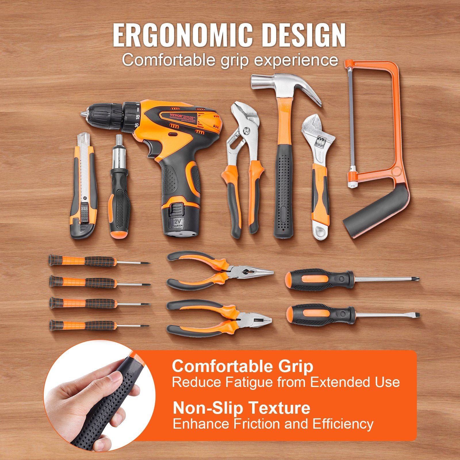 VEVOR 146 Piece General Household Hand Tool Set w/drill - BagNook