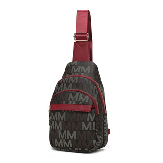 (red)Helaena M Logo Printed Vegan Leather Sling Bag by Mia K - BagNook
