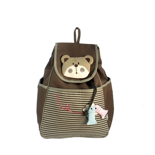 Bear Loves Fish 100% Cotton Fabric Art School Backpack - BagNook