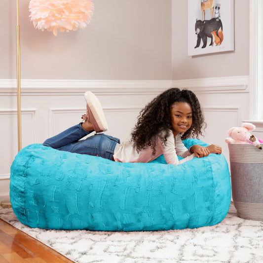 Jaxx Saxx 4 ft Sofa Bean Bag Couch - Faux Fur - Maui Turq - BagNook