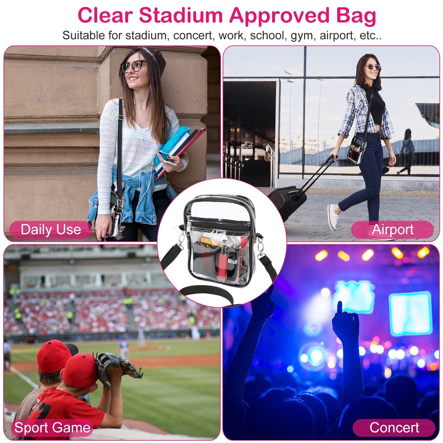 Clear Stadium Approved Crossbody w/Adjustable Strap - BagNook
