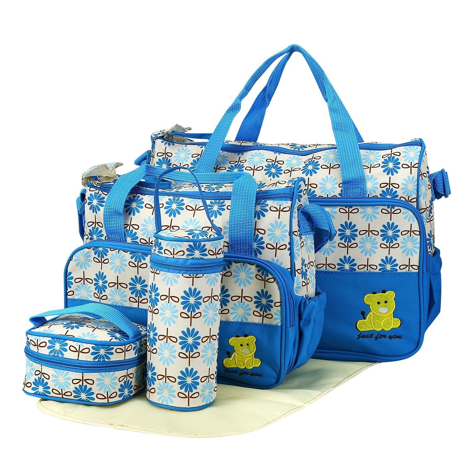 (blue)5pc Diaper Tote Bag Set - BagNook