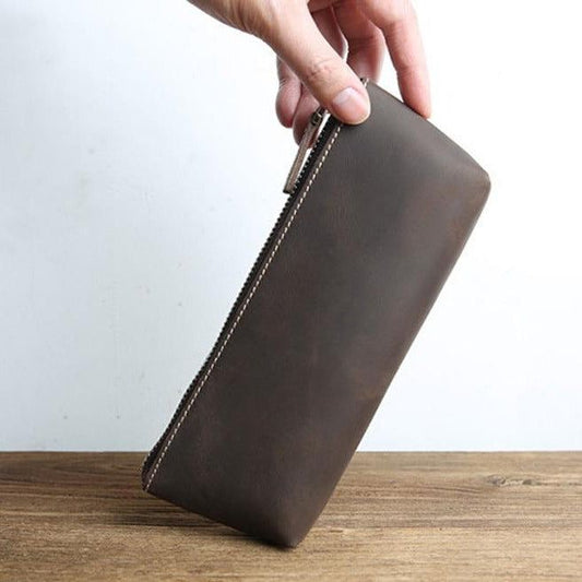 (dark brown)The Pallavi | Handmade Leather Pencil / Makeup Bag - BagNook