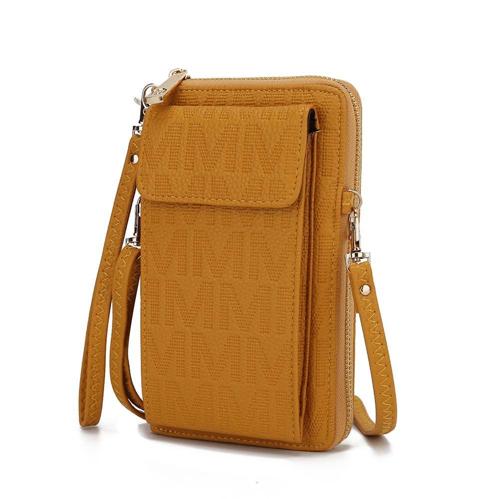 (mustard)Caddy Vegan Leather Phone Wallet Crossbody by Mia k - BagNook