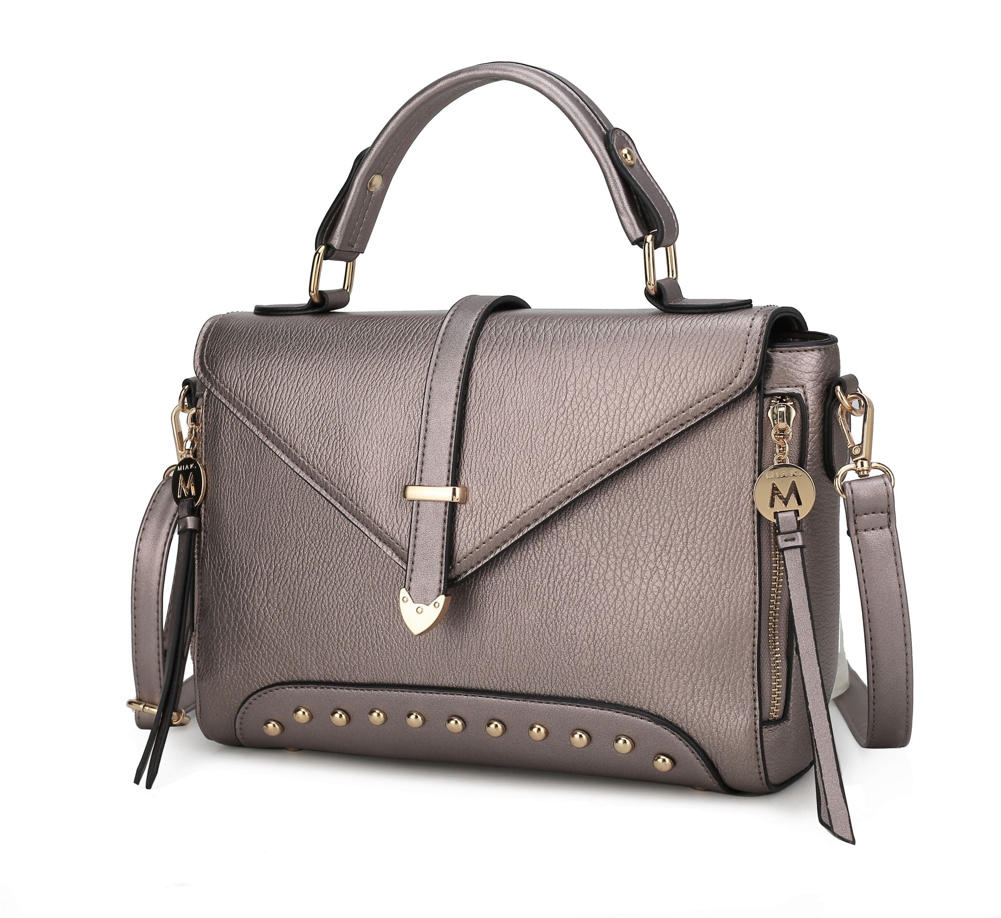 (pewter)Angela Women's Vegan Leather Satchel Bag By Mia K - BagNook