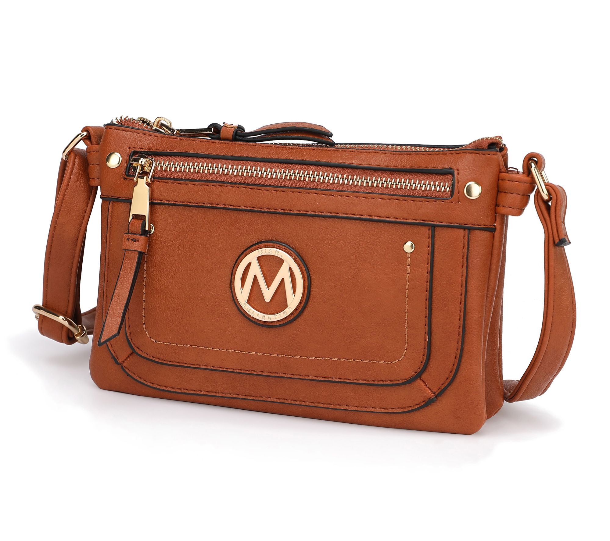 (cognac)Elaina Multi Pocket Crossbody Handbag by Mia K - BagNook