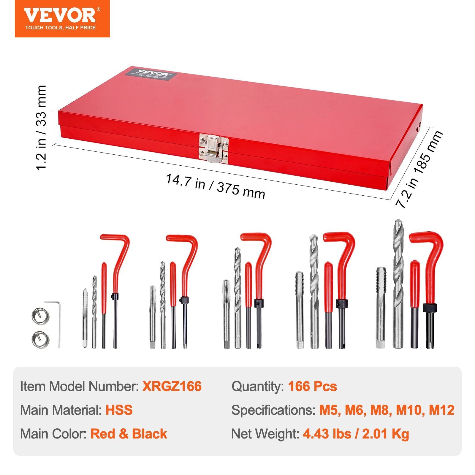 VEVOR 166pc Helicoil Thread Repair Kit Metric Rethread Tool M5 M6 M8 M10 M12 - BagNook