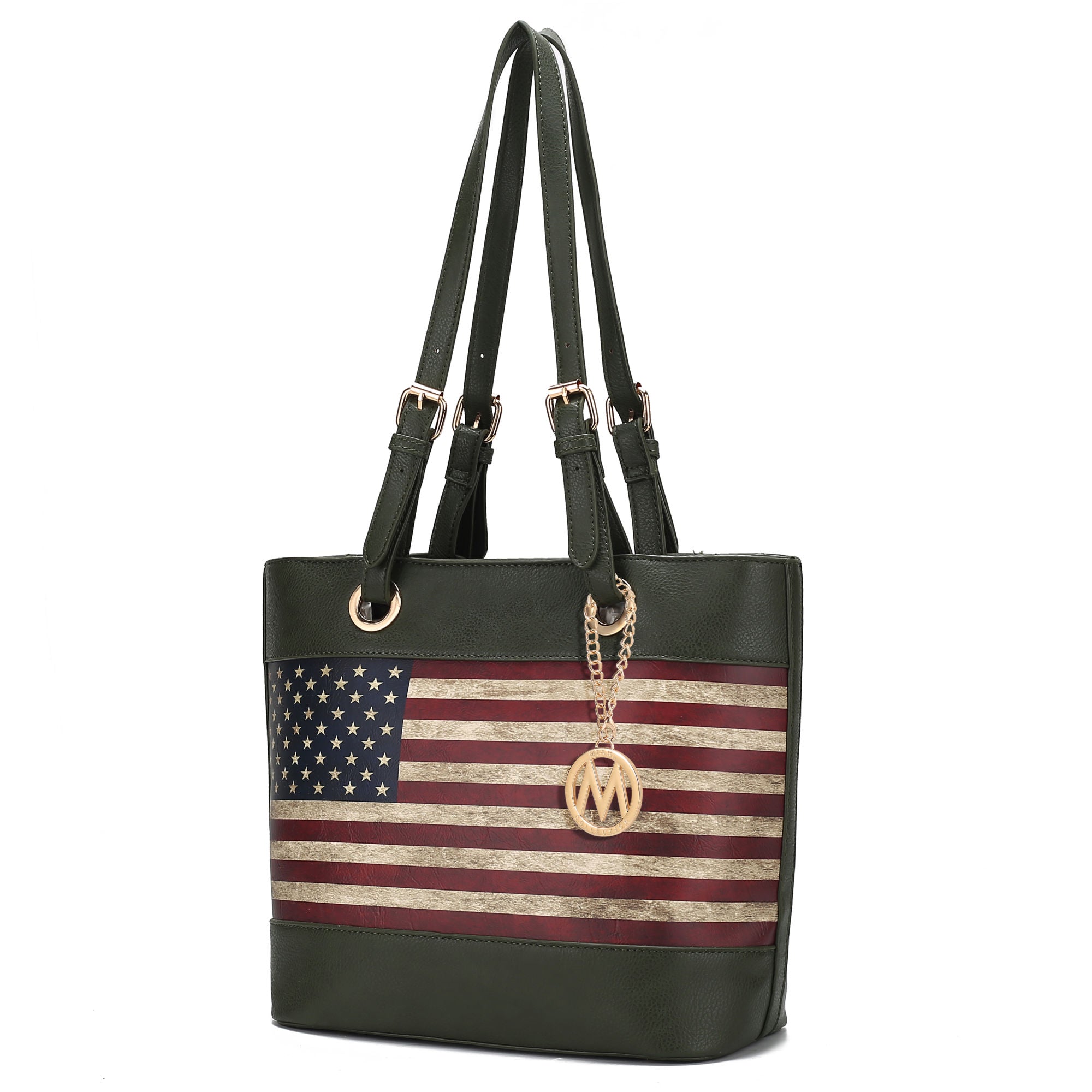 (green)Vera Vegan Leather Patriotic Flag Women Tote by Mia K - BagNook