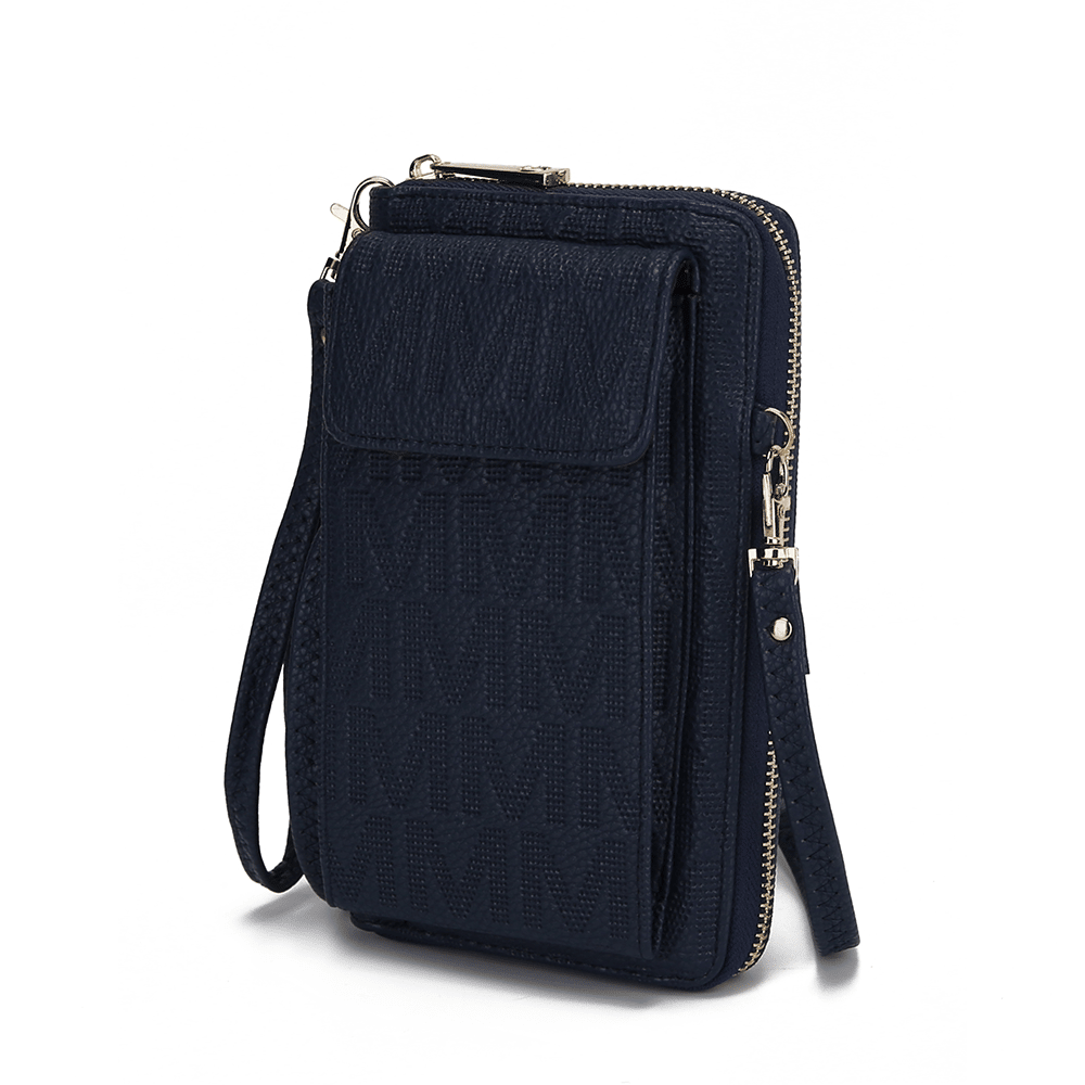 (navy)Caddy Vegan Leather Phone Wallet Crossbody by Mia k - BagNook