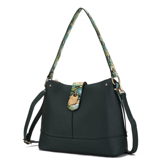 (olive)Ezra Snake Embossed Shoulder Handbag by Mia K - BagNook