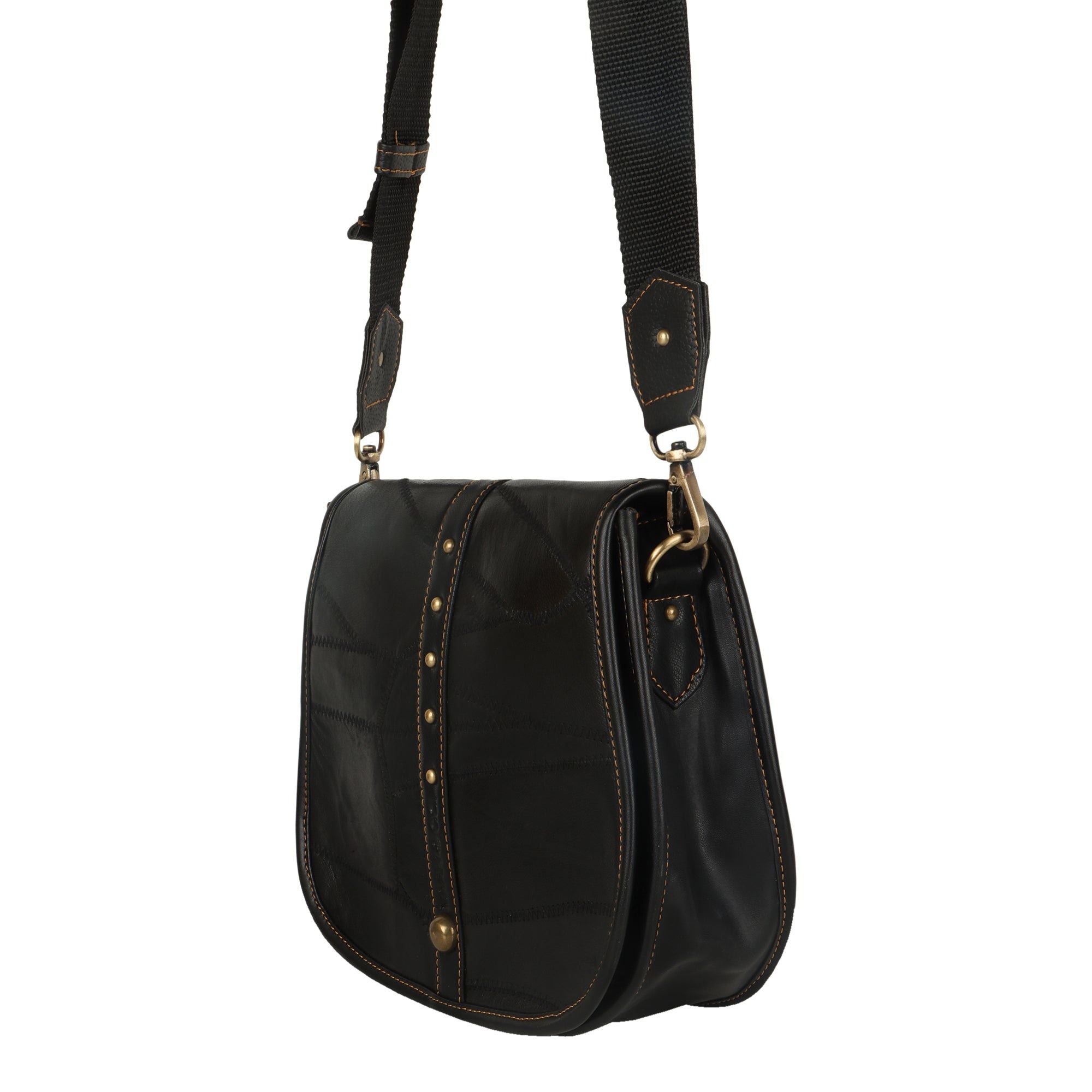Vivo Saddle Bag - Upcycled Leather & Vegan Leather - Black - BagNook