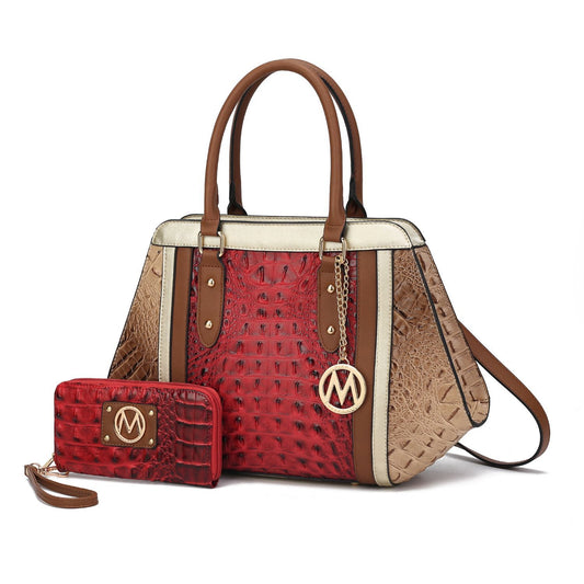 (red taupe)Daisy Croco Satchel & Wallet by Mia K - BagNook