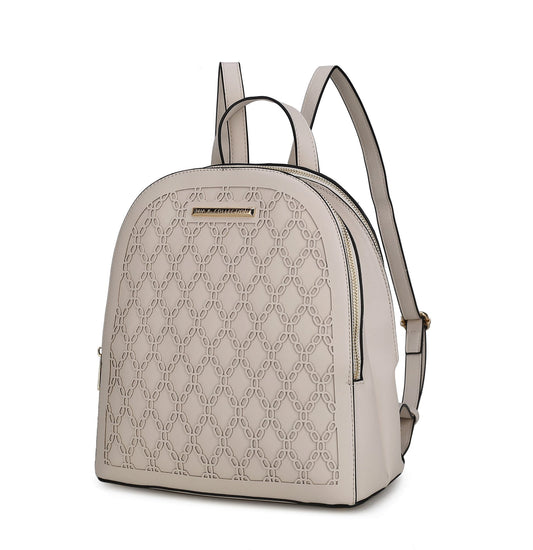 (beige)Sloane Vegan Leather Multi-Compartment Backpack by Mia K - BagNook