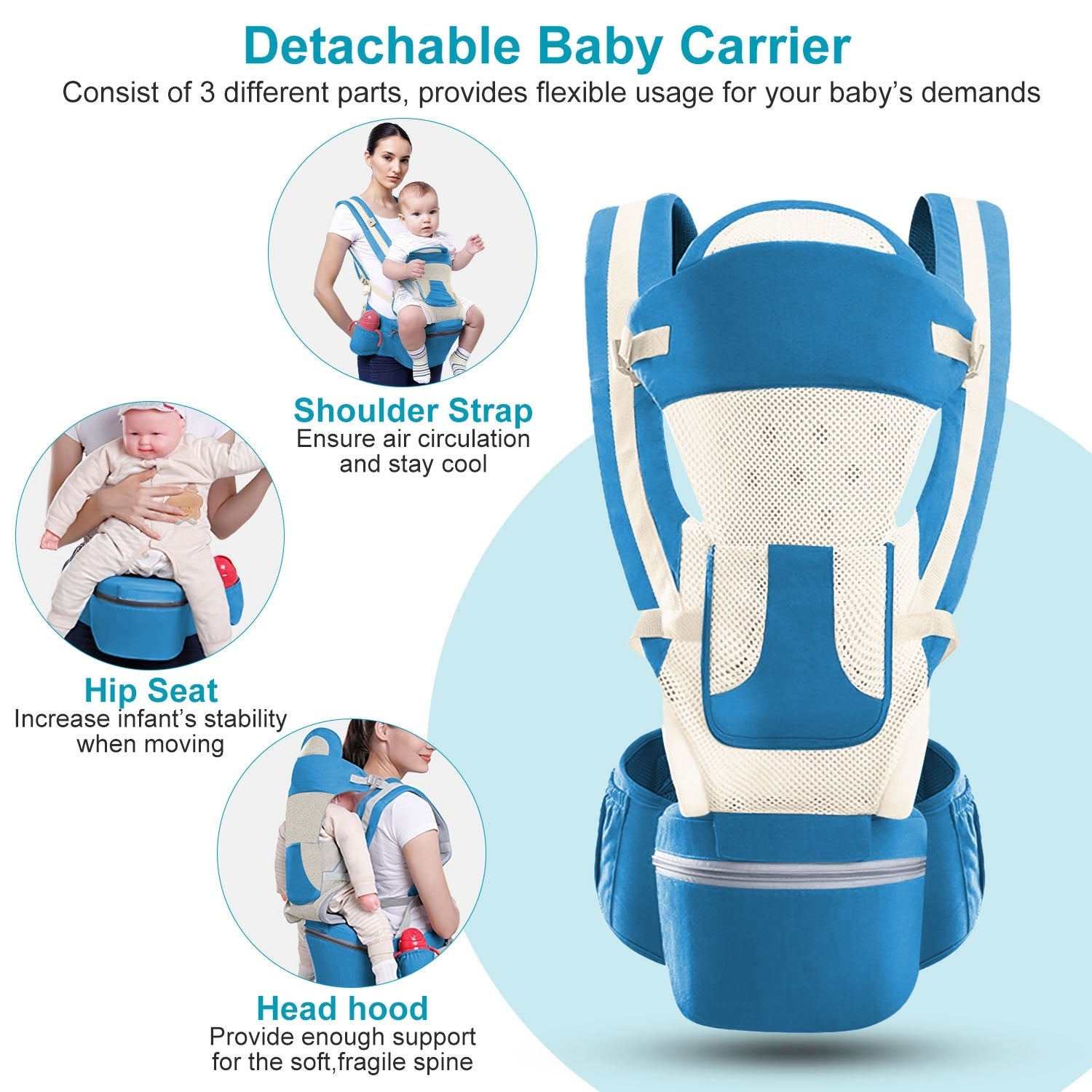 (blue)Multi Baby Carrier with Hip Seat - BagNook