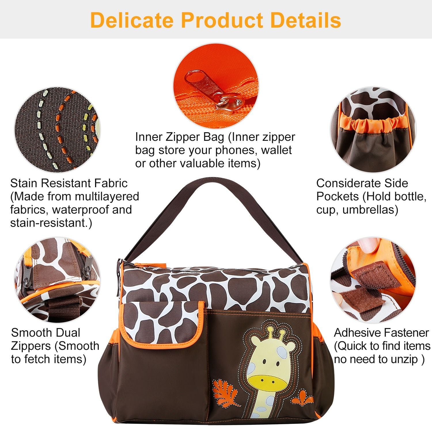 (giraffe_orange)Diaper Bag w/Changing Pad - BagNook
