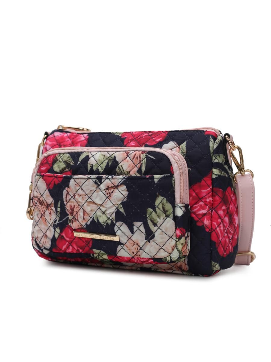 (navy blue)Rosalie Cotton Botanical Pattern Crossbody by Mia k - BagNook