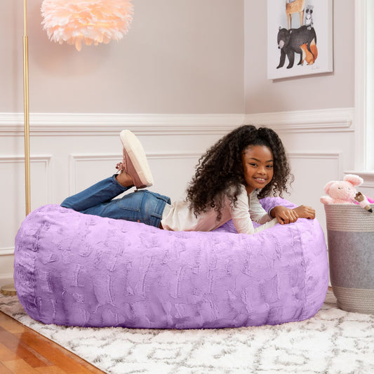 Jaxx Saxx 4 ft Sofa Bean Bag Couch - Faux Fur - Bellflower - BagNook