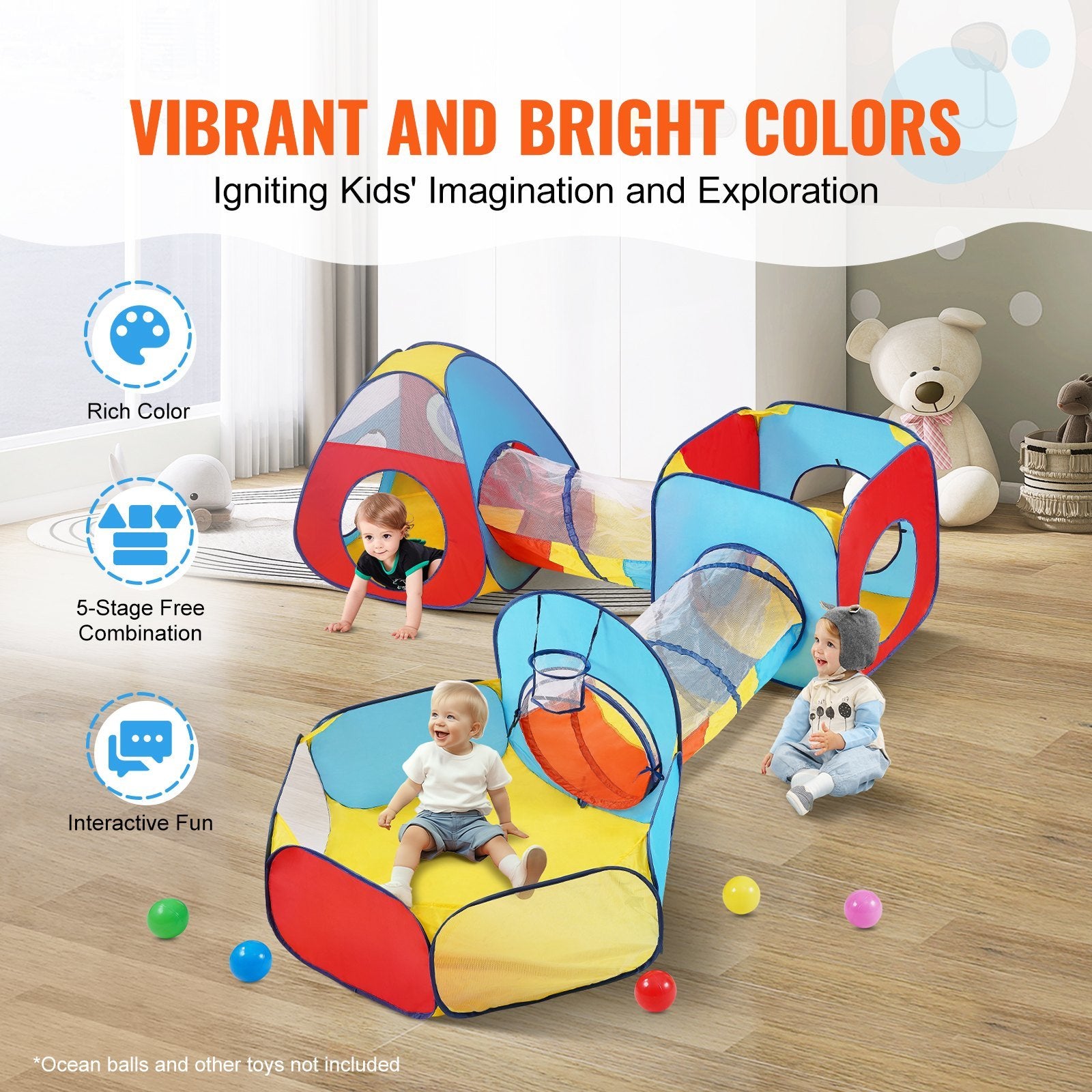 5 in 1 Kids Play Tent with Tunnel - Indoor/Outdoor - BagNook