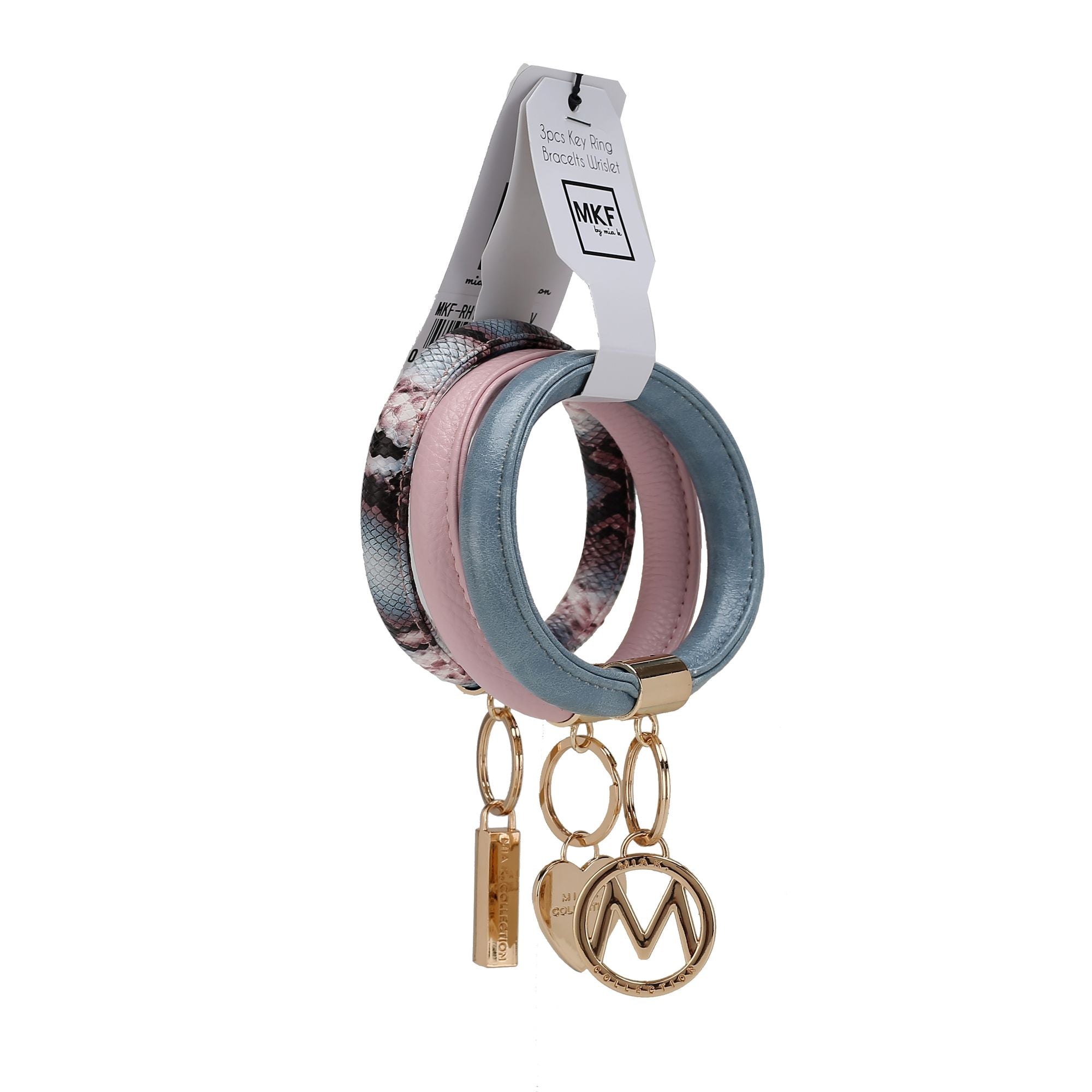 (pink-denim-mauve)Jasmine Bangle Wristlet Keychain set by Mia K - BagNook