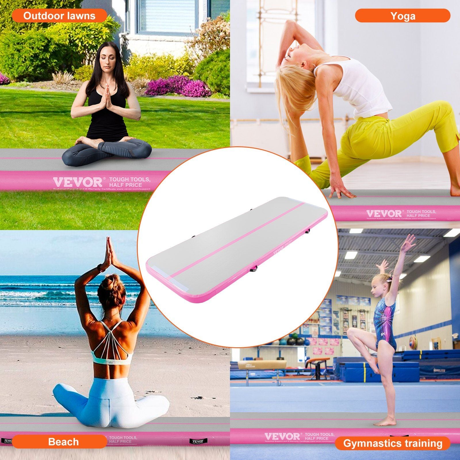 VEVOR Gymnastics Inflatable Air Mat, 4" Thick, 10ft Pink - BagNook
