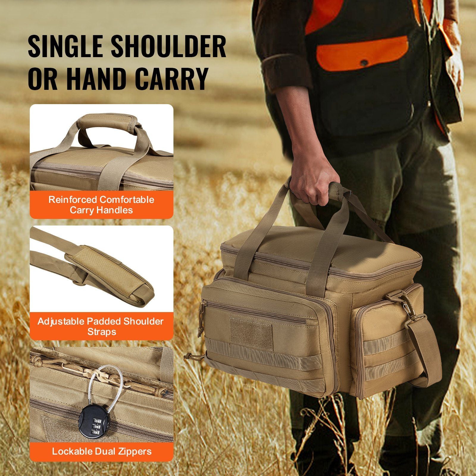 VEVOR Tactical Range Bag for 4 Pistols - Brown - BagNook