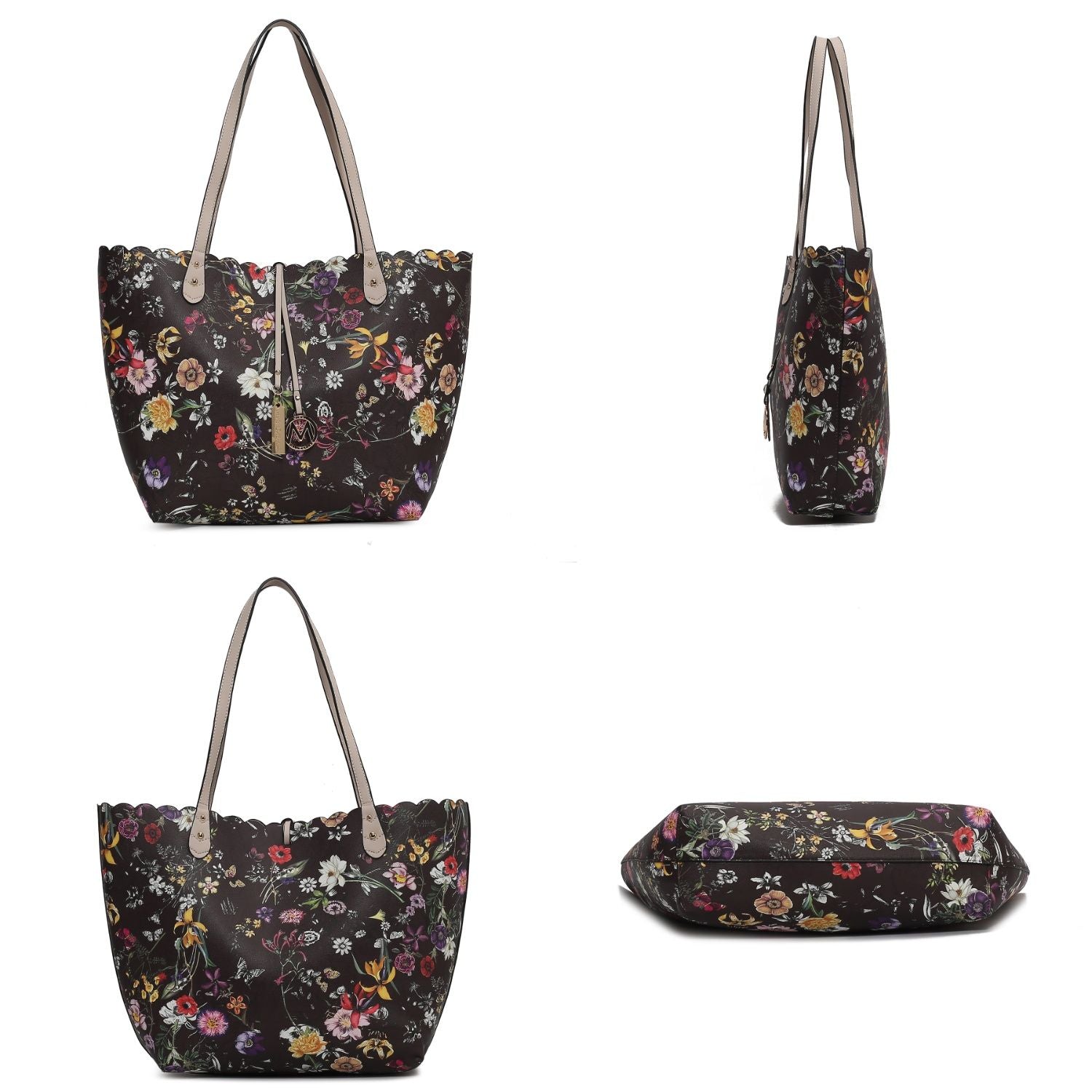 (coffee beige) reversible shopping tote with crossbody pouch- bagNook