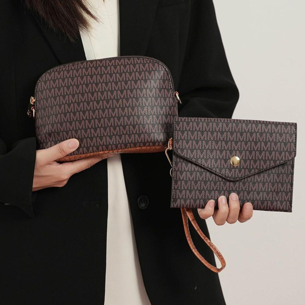 (brown)Lippa M Signature Crocodile Embossed Tote Set by Mia K - BagNook