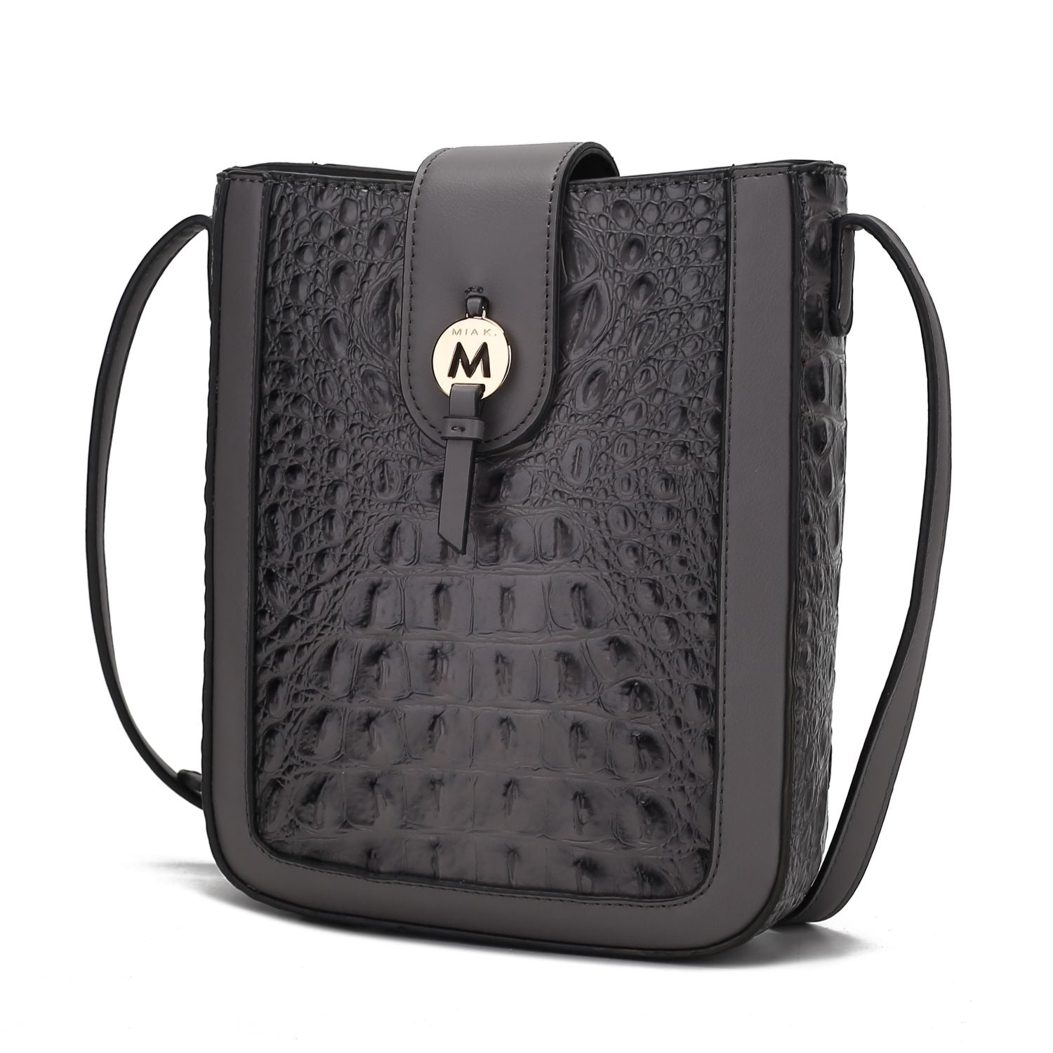 (charcoal)Molly Crossbody Phone Bag w/Snap Closure by Mia K - BagNook