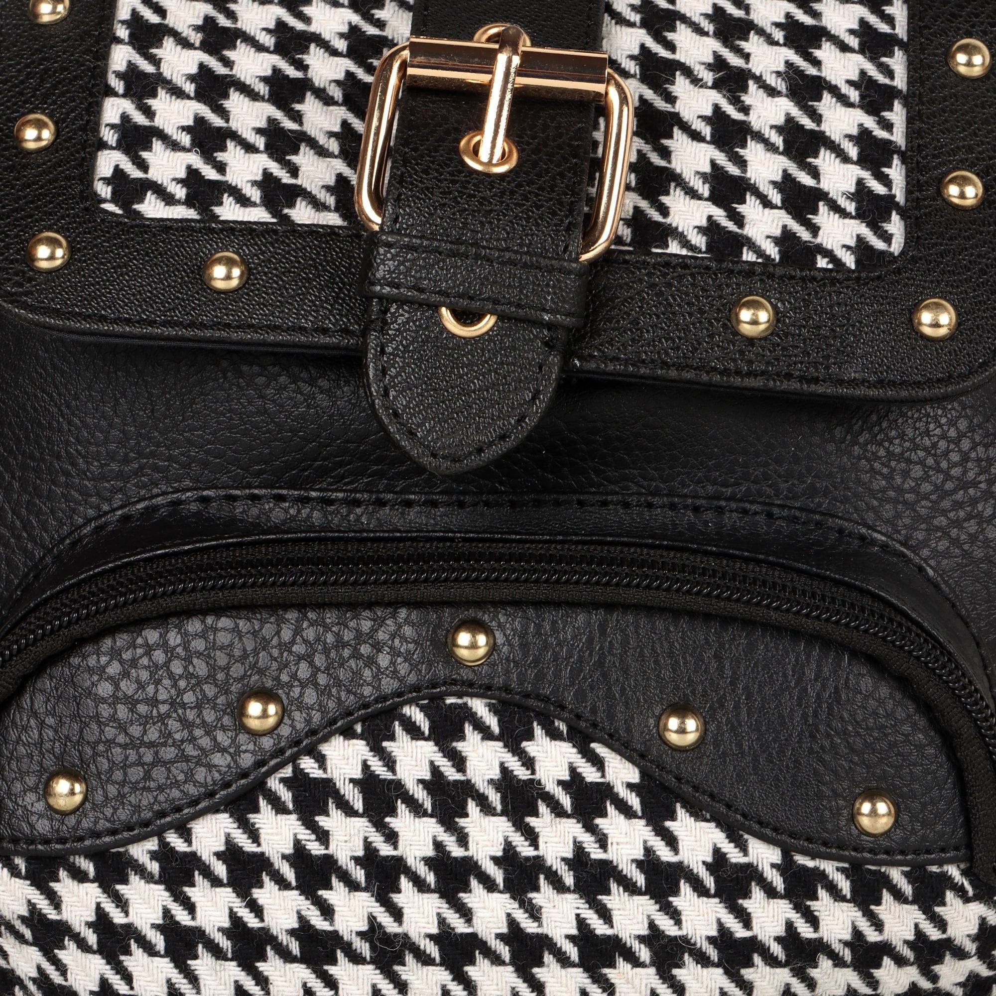 Millie Houndstooth Print Mini Backpack - Upcycled Leather - BagNook