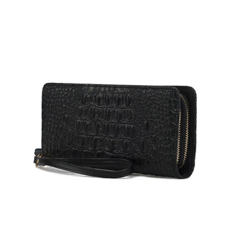 (black)Eve Vegan Leather Crocodile Embossed Wristlet by Mia K - BagNook