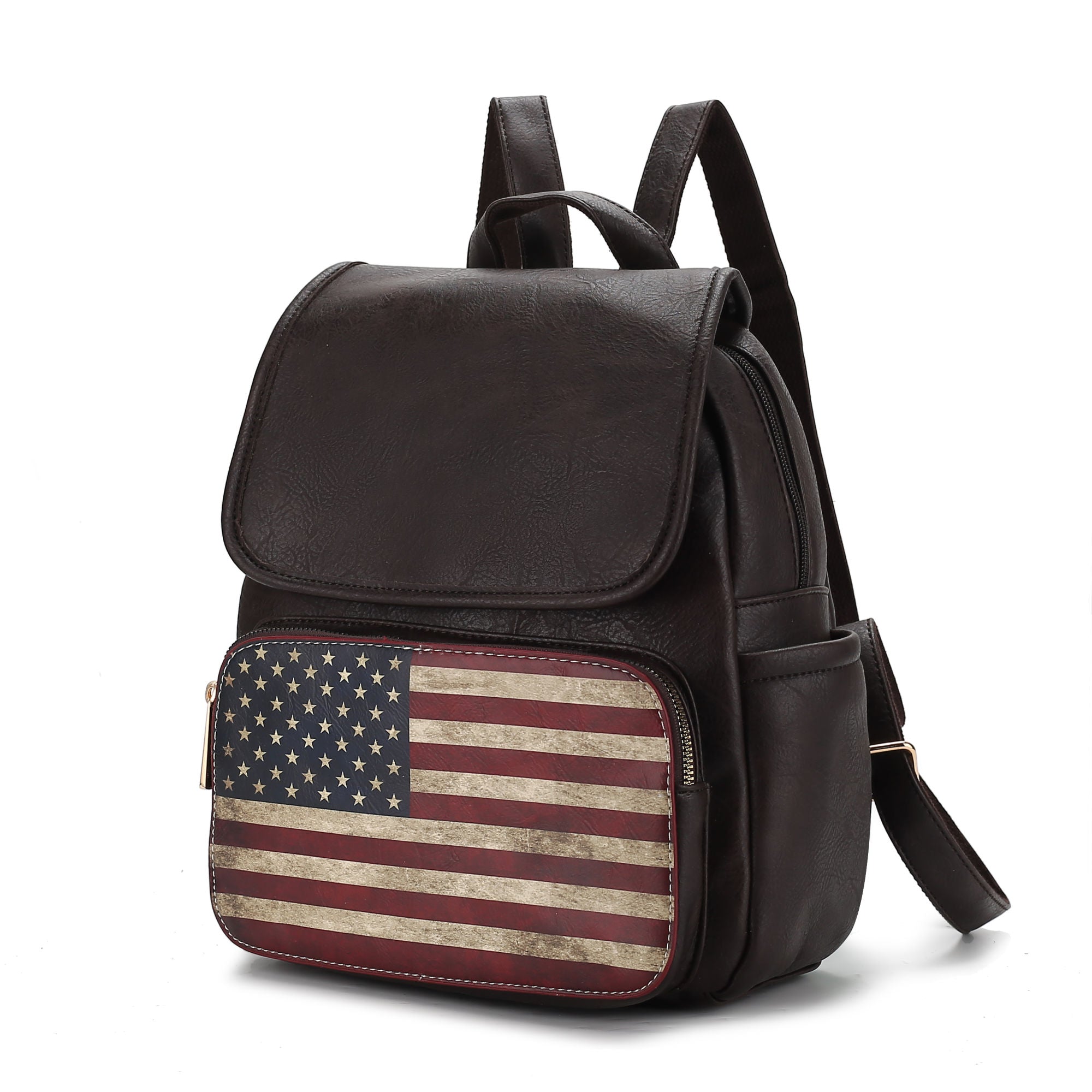 (chocolate)Regina Vegan Leather FLAG Backpack by Mia K - BagNook