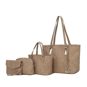 (taupe)Arya 4pc Signature Vegan Leather Tote Bag Set by Mia K - BagNook