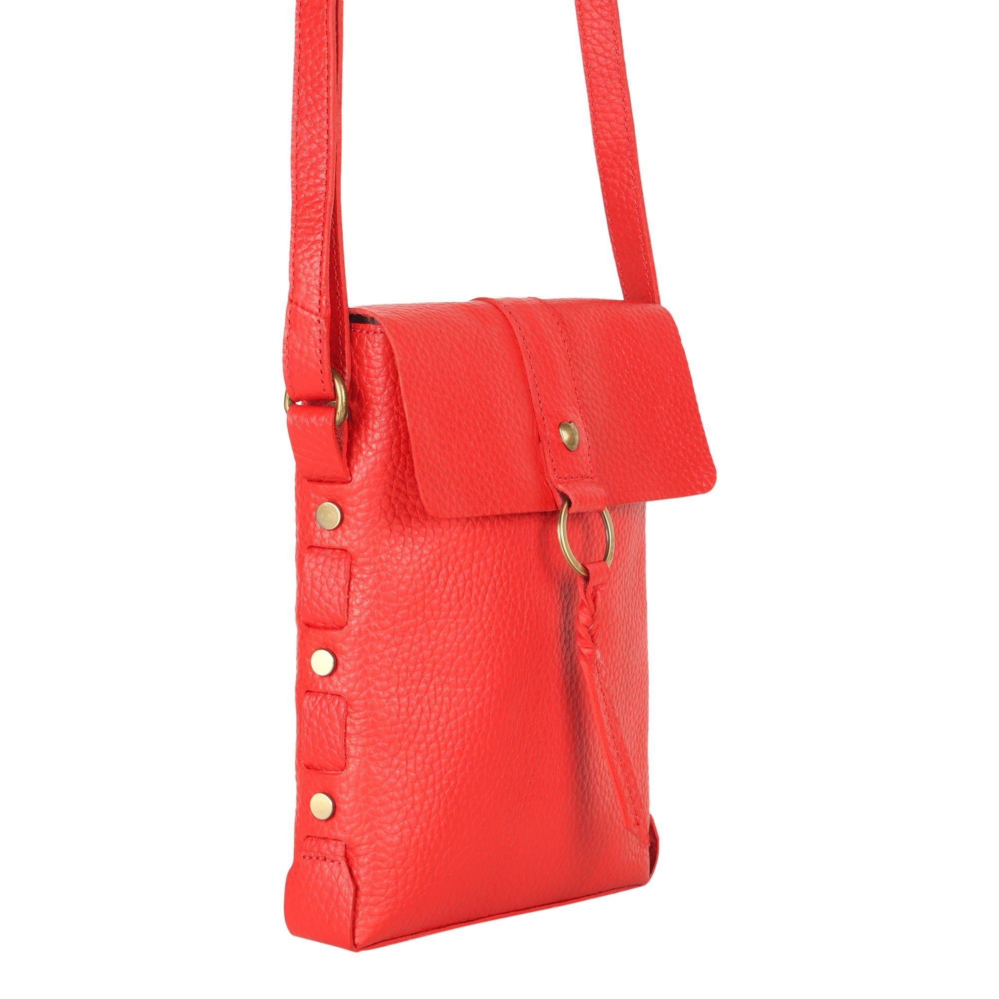 Jane Long Crossbody w/ top flap & tassel - Vibrant Red - BagNook