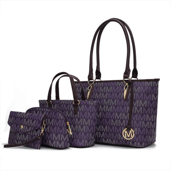 (purple)Alexy M Signature 4pc Tote Set by Mia k - BagNook