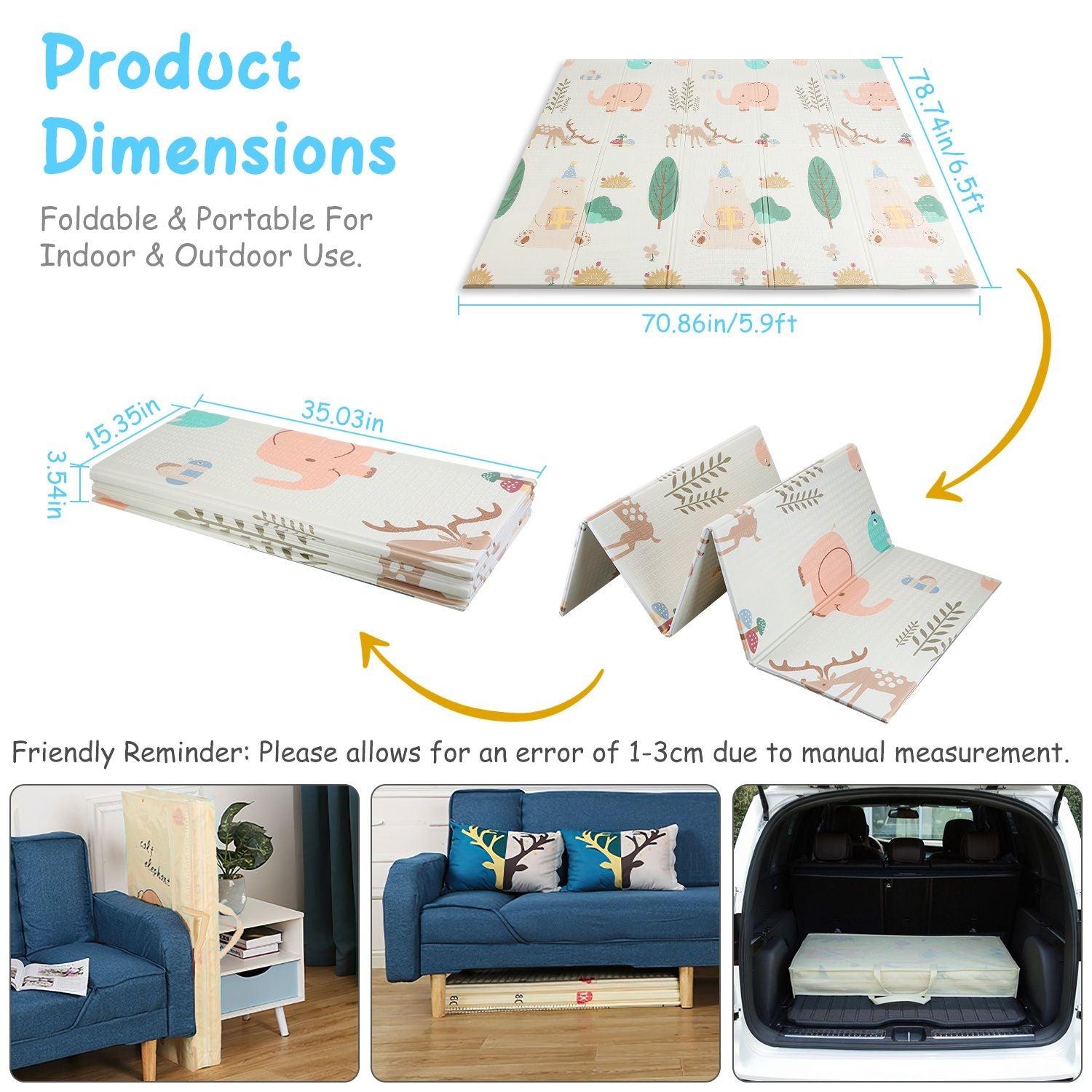 Foldable Baby Playmat - 5.9x6.5ft - Reversible - BagNook