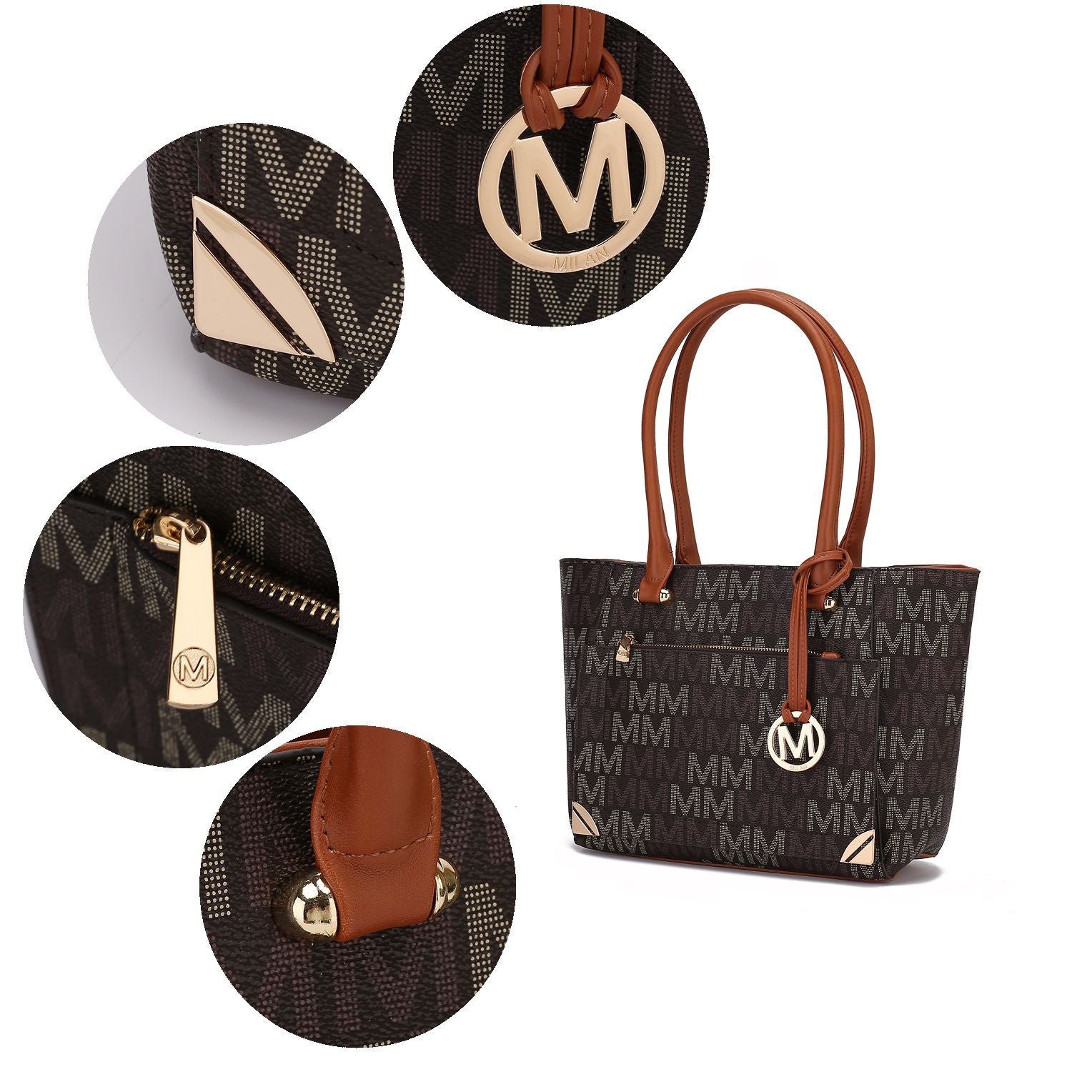 (brown)Lady II M Signature Tote & Wallet Set by Mia k - BagNook
