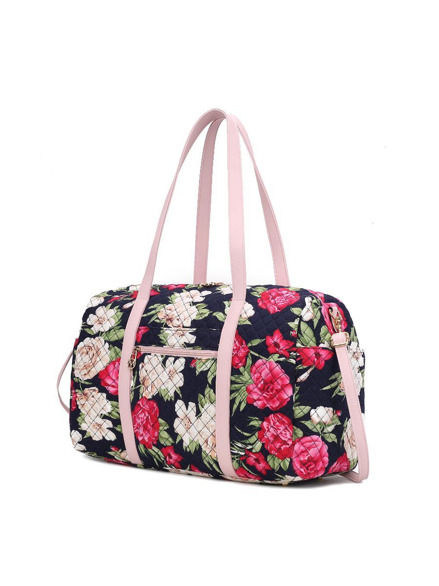 (navy)Khelani Quilted Botanical Pattern Duffel Bag by Mia k - BagNook