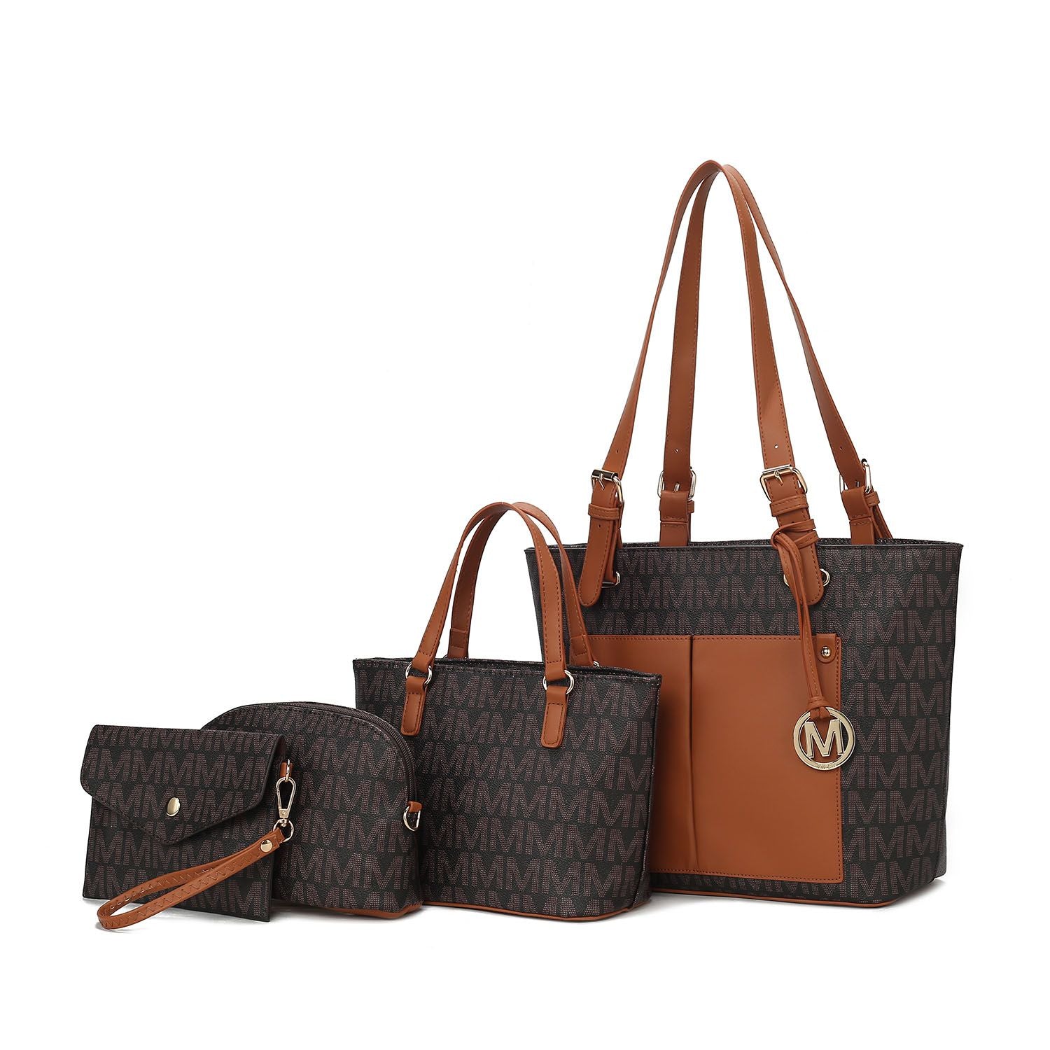 (brown)Havenly 4pc Signature Vegan Leather Tote Bag Set by Mia K - BagNook