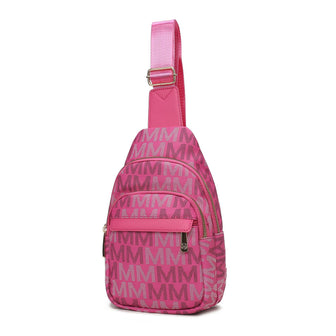 (fuchsia)Helaena M Logo Printed Vegan Leather Sling Bag by Mia K - BagNook