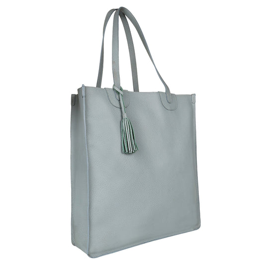 Maud Book Shop Tote - Upcycled Leather - Cool Grey - BagNook