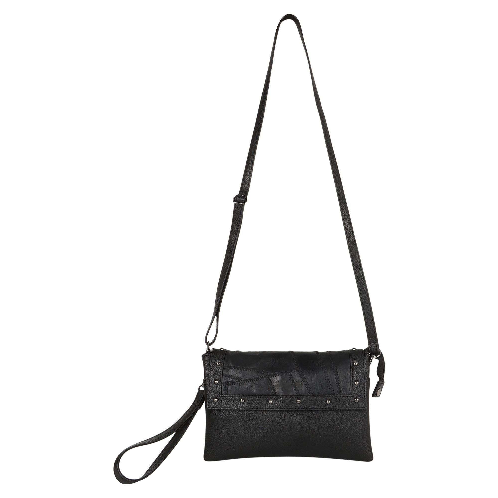 Mel Black Leather Convertible Crossbody - BagNook