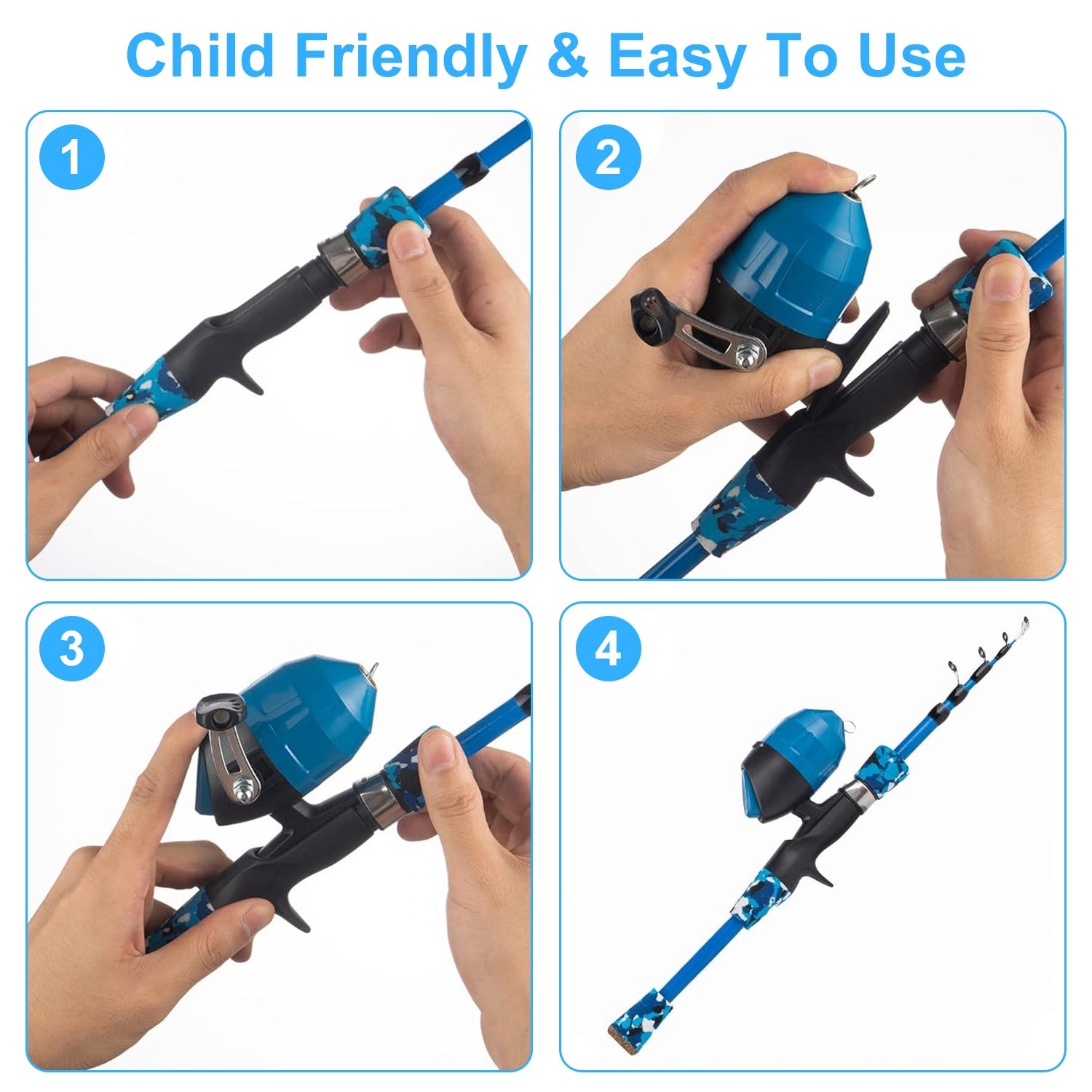 (blue)Kids Starter Kit Fishing Pole Set - BagNook